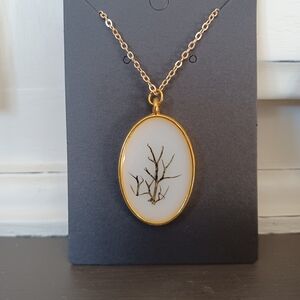 Gold and White Oval Pendant Necklace